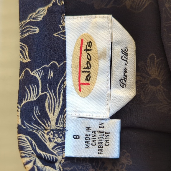 Talbots Pure Silk Floral A-Line Lined Maxi Skirt 8 Navy Blue Cream - Picture 2 of 15